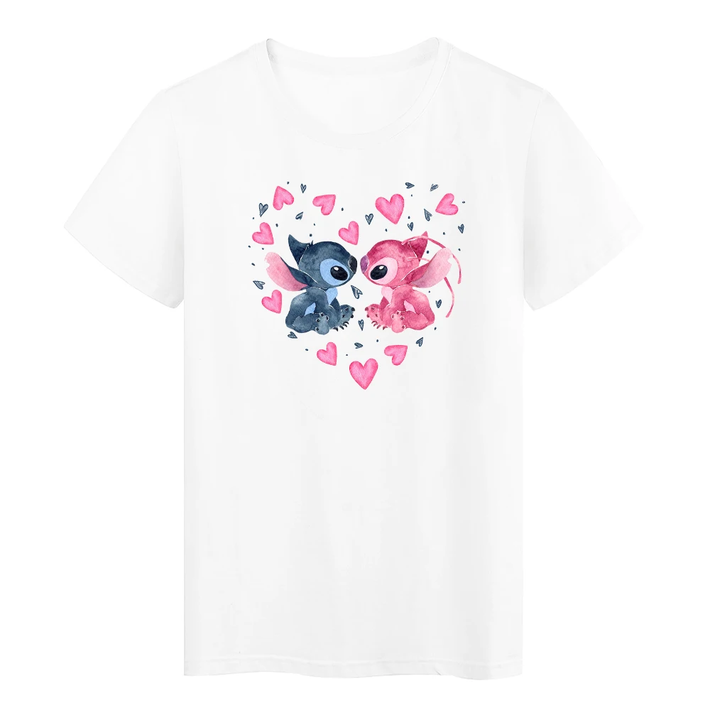 

Lilo & Stitch Series Print Women T-Shirts Disney White Clothes Exquisite Casual Female T Shirts Minimalist Short Sleeve Dropship
