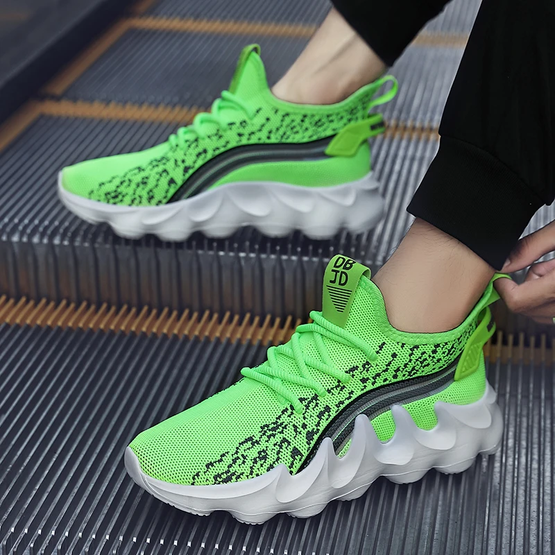 Модные вязаные мужские зеленые кроссовки размера плюс 40-48 дышащие нескользящие