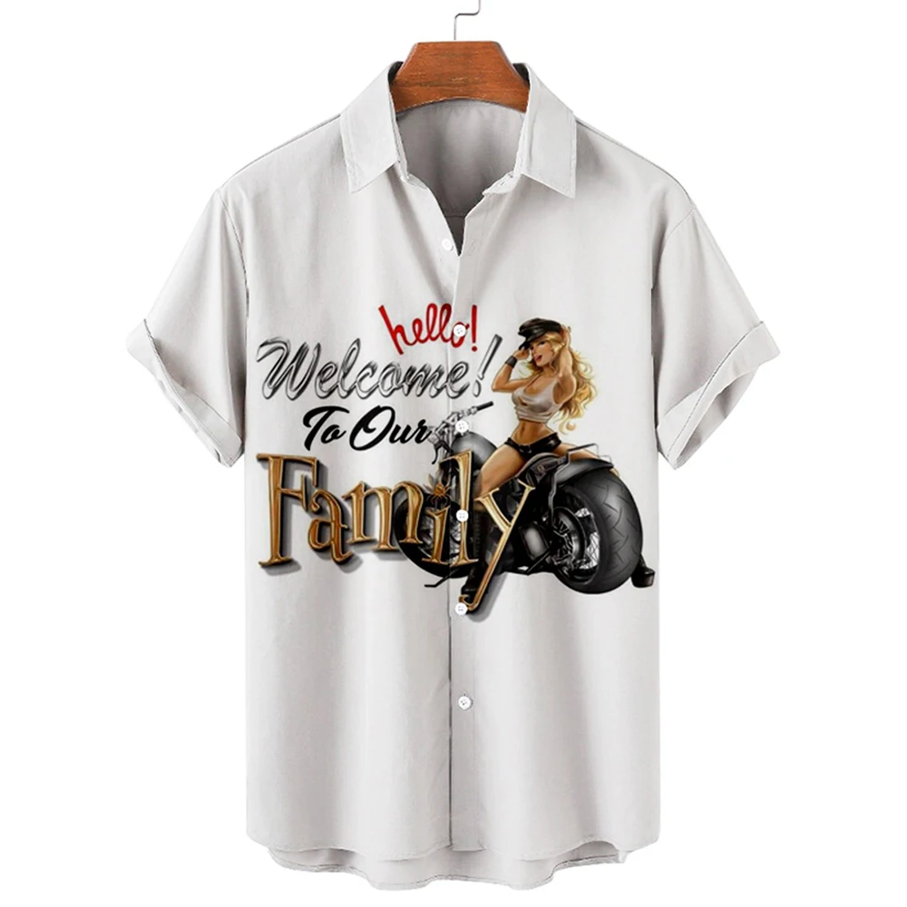 

Shirts For Men 3d Vintage Fashion Rocker Beauty Motorcycle Printed Rockabilly Hawaiian Shirt Male Tops Blouses Homme Ropa Hombre