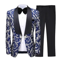 szmanlizi latest coat pant designs 2022 slim fit men suits for wedding groom navy blue floral smoking jacket tuxedos party dress