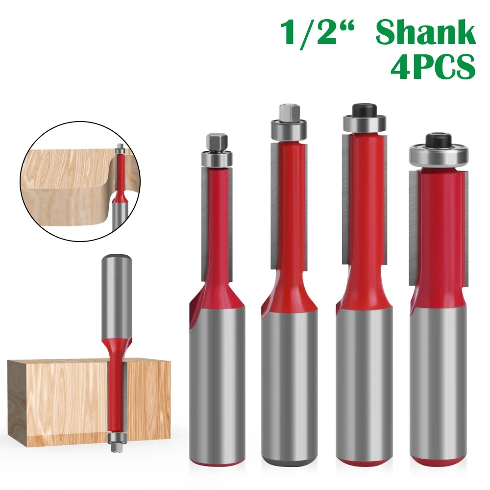 

1pc 1/2" End Dual Flutes Ball Bearing Flush Router Bit Straight Shank Trim Wood Milling Cutters for Woodworking