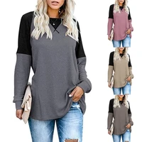 spring autumn patchwork long sleeved t shirt fashion loose casual top women oversized tunic round neck tee shirt pullovers femme