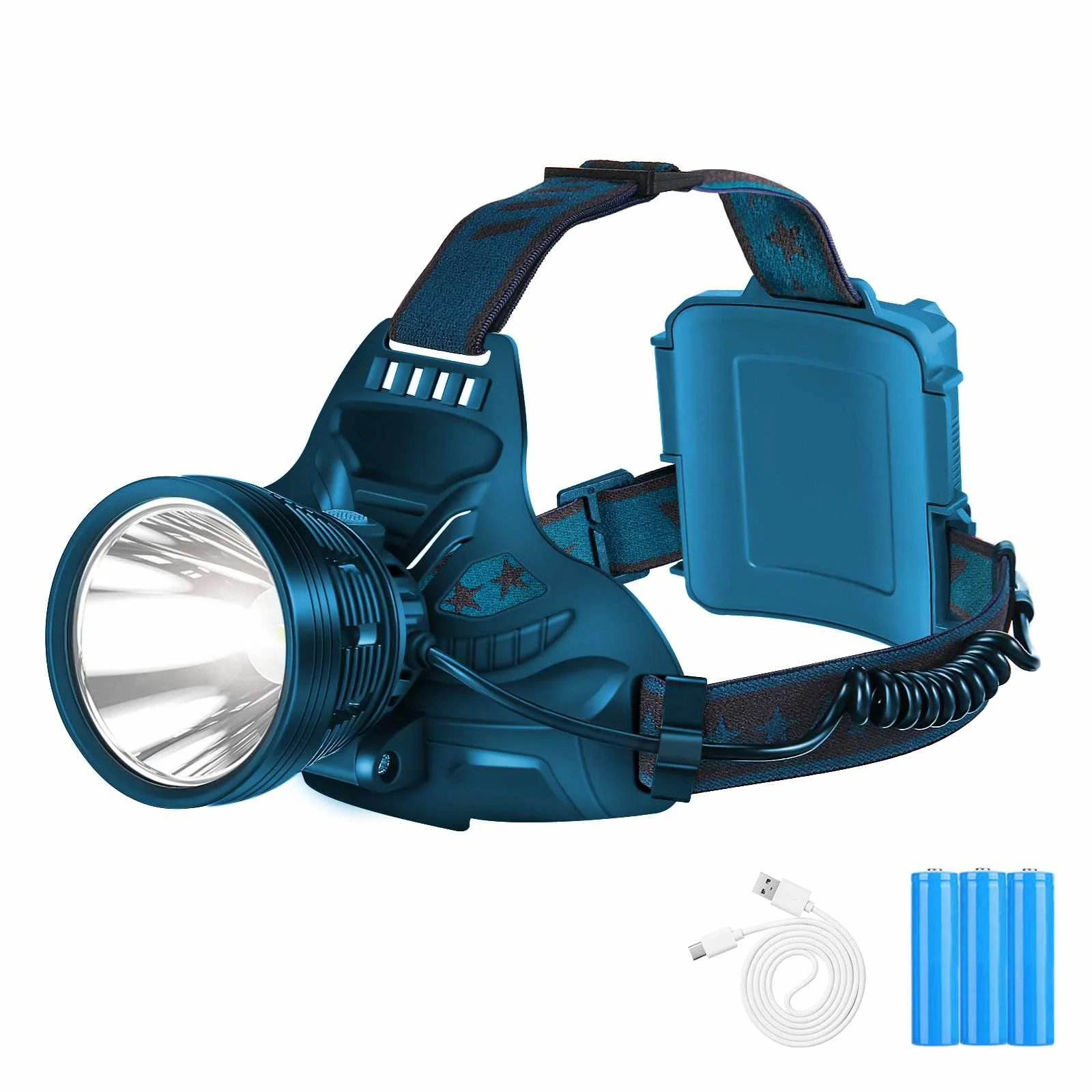 

10000 High Lumens Super Light Flashlight Headlamps LED Headlamp USB Charging Headlight 4 Modes for Camping, Hiking, Outdoors