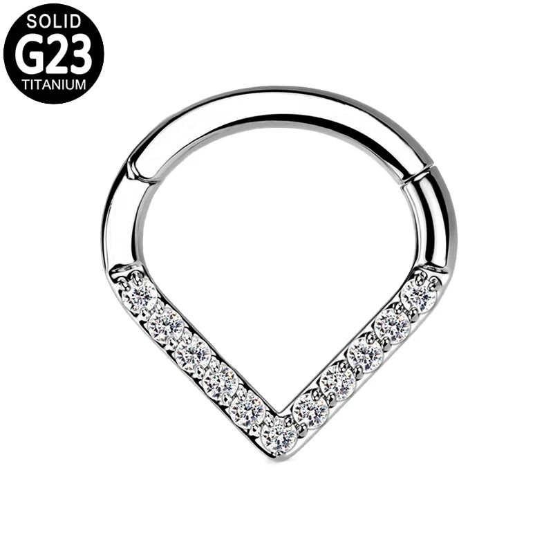 

G23 Titanium Nose Clicker Piercing Rings Hoops Tear Drop Zircon Paved Hinged Segment Helix Ear Cartilage Tragus Earrings Jewelry