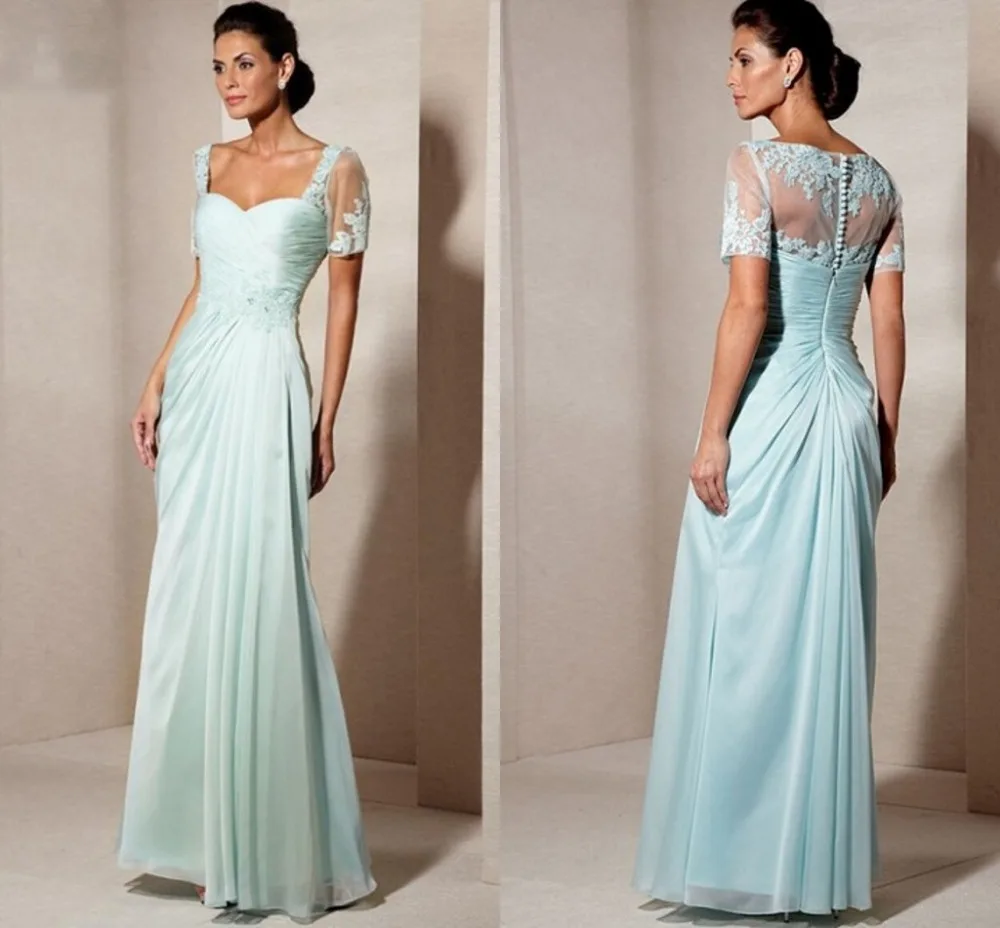 

2015 New A-Line Sweetheart Long Chiffon Mother Of The Bride Dresses With Sleeves Short Sleeve Prom Gown Dress F1245