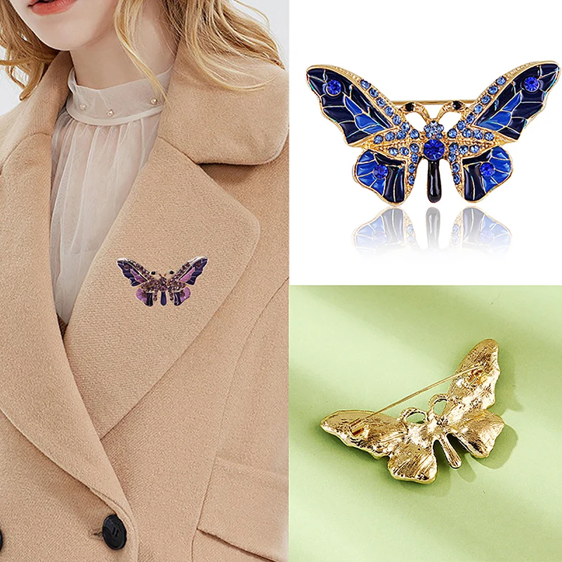 Fashion Color Diamond Butterfly Brooch Women Costume Coat Jewelry Accessries Gift