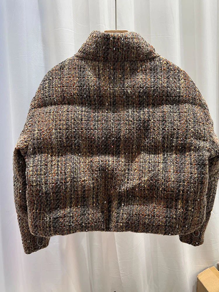 Зимнее новое дизайнерское пуховое пальто для женщин с утолщенной тканой