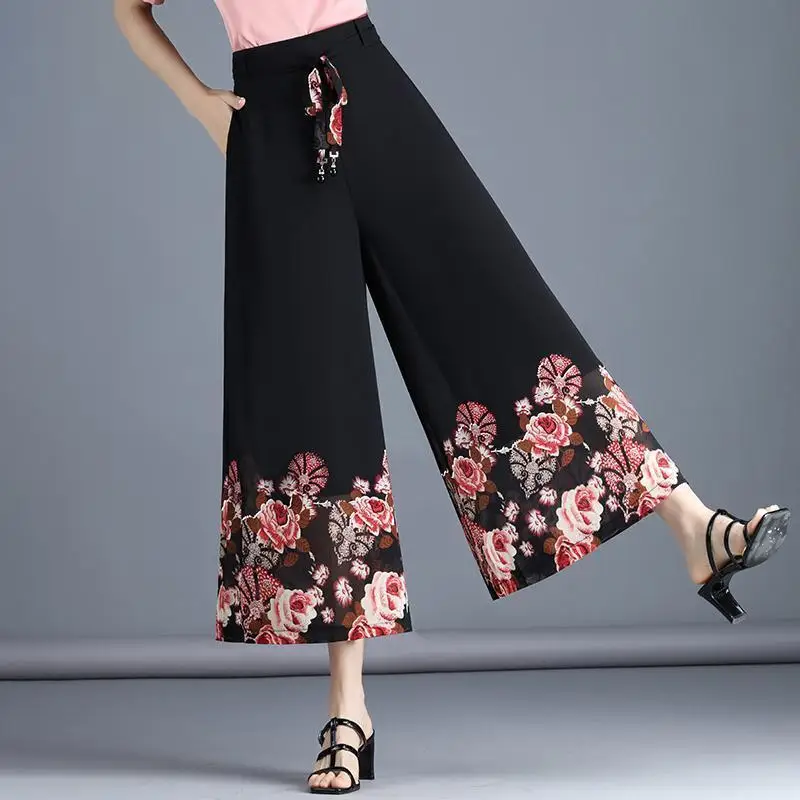 

Korean Style Summer Vintage 2022 Trousers Women Chiffon Wide Leg Pants High Waist Casual Pantalones De Mujer Clothing Ropa E76