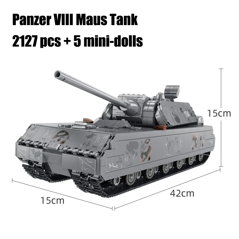 

Military Heavy Tank Panzer VIII Maus Building Blocks German WW2 Soldier Police Army Weapons Bricks Children Toy Gifts for Adults