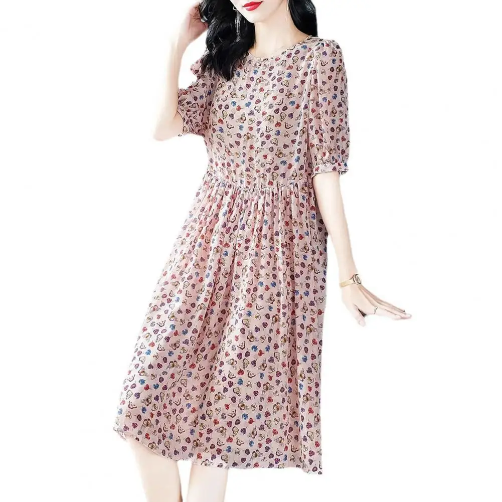 

Women Print Dress Floral Print Knee Length Beach Dress Loose Fit with Half Sleeves O-neck for Women Thin Summer Dress Summer
