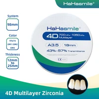 hahasmile 4d multilayer zirconia blocks dental lab 98 a3 5 hardness 1250hv 12mm14mm16mm18mm20mm22mm25mm high quality