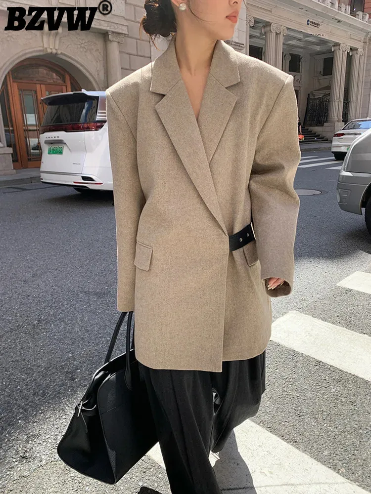 BZVW High Street блейзер женский с зубцами сплошной цвет со сборкой на талии