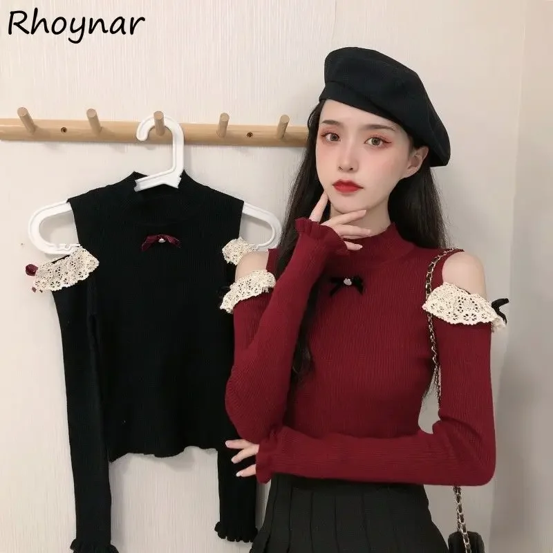 Свитера женские кружевные милые в японском стиле вязаные сексуальные тонкие