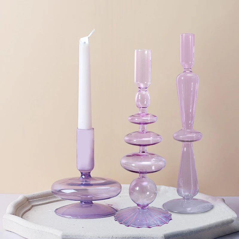 

Purple Glass Vases Candle Holders Nordic Glass Vase Glass Bottle Flower Vase for Wedding Living Room Home Accessories Gift