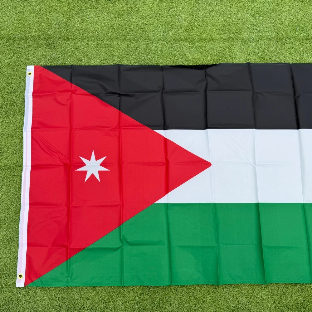 Фото Флаг Jordan Flag 150x90 см (3x5 футов), черно-бело-зелено-красный, с треугольными звездами, полиэстер, двойная строчка, для улицы и дома №3