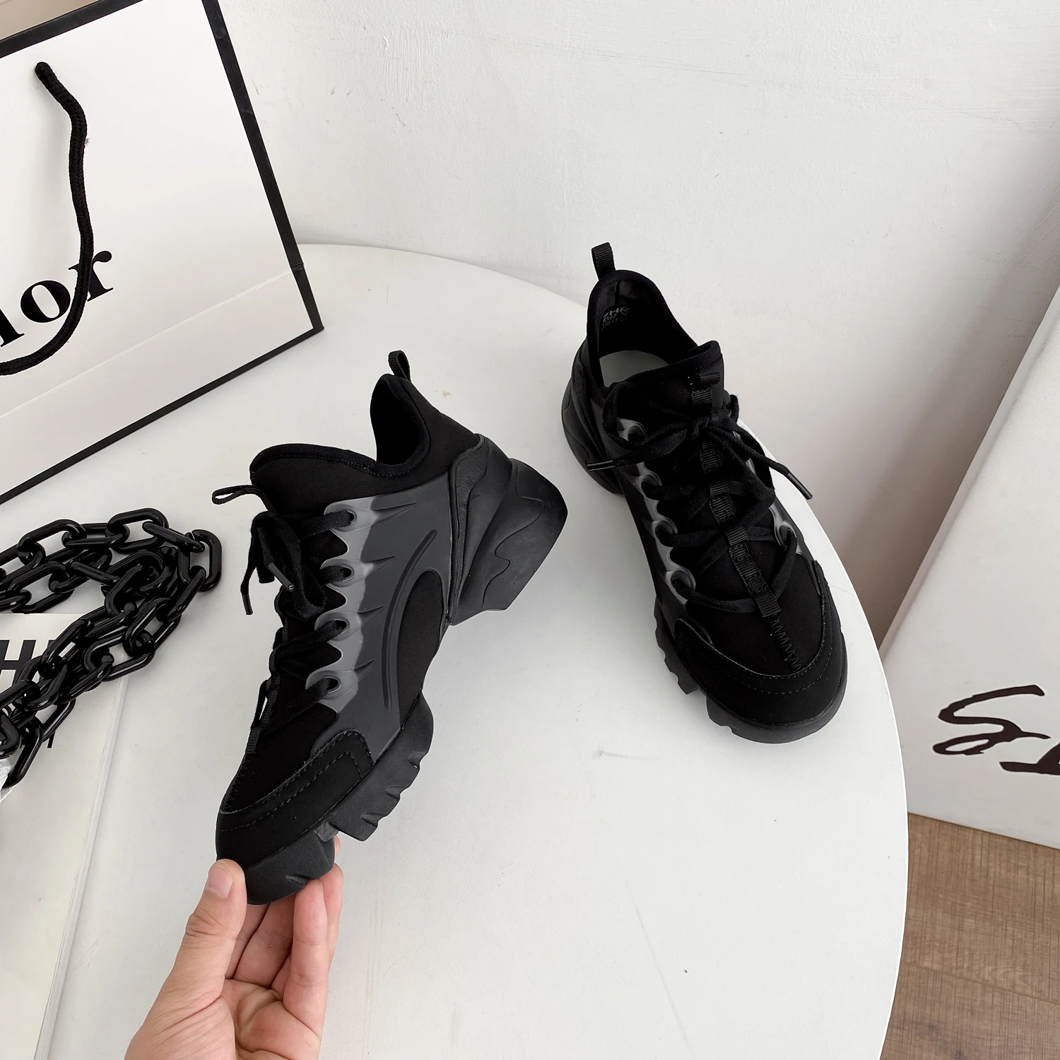 ZHR 2023  Wedges Sneakers Women Shoes Leather Chunky Heel Thick Bottom Round Toe Breathing Female Vulcanize Shoes G392