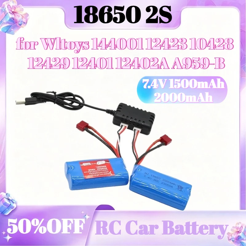 Фото Аккумулятор 1500 мАч 2000 мАч 7.4В 18650 2S для радиоуправляемых машин Wltoys 144001 12423 10428 12429 12401 12402A A959-B A969-B Q46, запчасти №1
