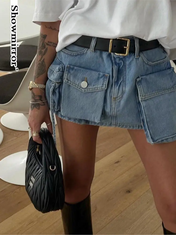 

Женская юбка из джинсовой ткани, с карманами, в готическом стиле