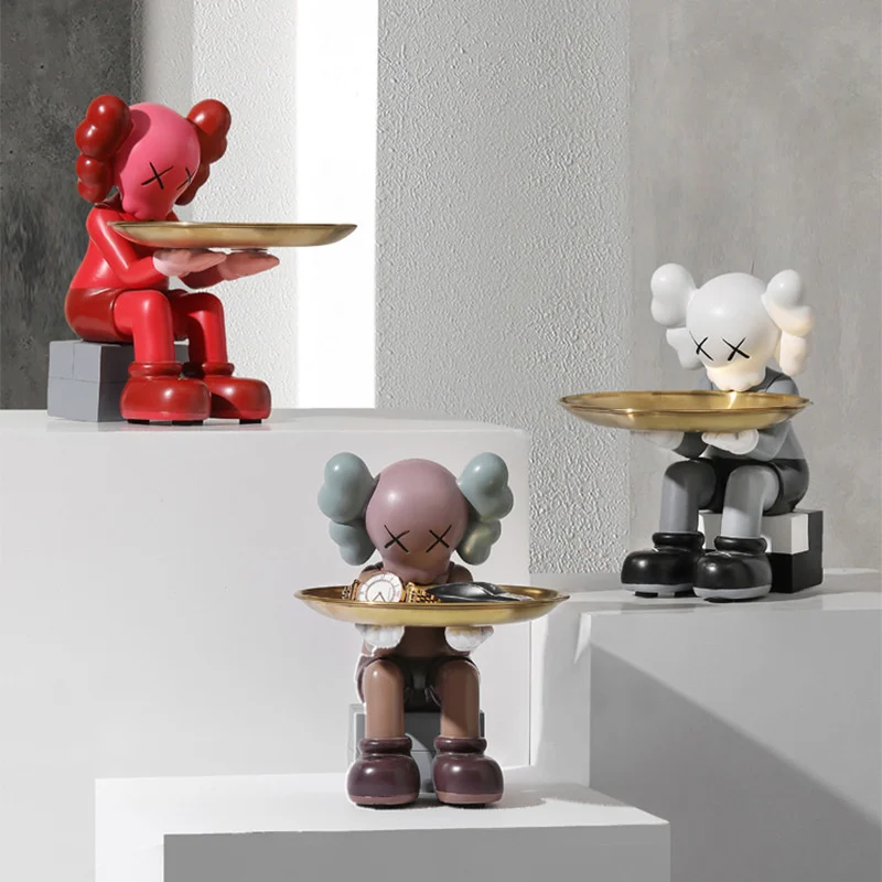 

Gloomied Violent Bear Figurine Figure Statue With Metal Tray Storage Keys Kawsed Home Table Ornaments Room Decoration