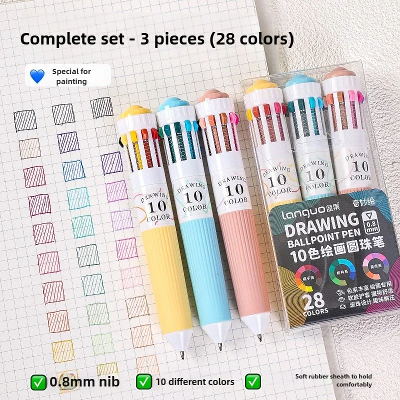 

Languo 28-цветная шариковая ручка с рисунком 0,8 мм, мягкая ручка, многоцветная ручка для письма для рисования, накладка, школьные и офисные принадлежности