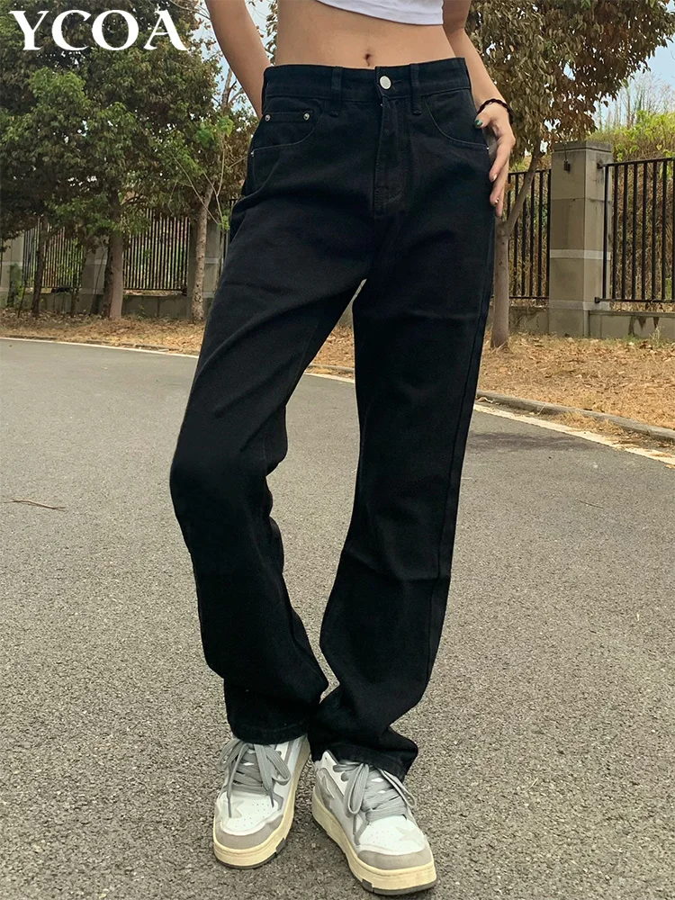 

Women Jeans Oversize Trousers Casual Gothic Straight Hip Hop Y2k Korean Fashion Aesthetic Black Denim Pants Clothes