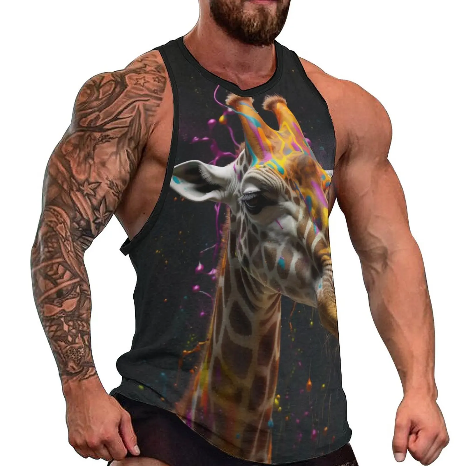 

Giraffe Tank Top Explosion Liquid Splash Muscle Tops Summer Training Male Design Sleeveless Shirts Plus Size