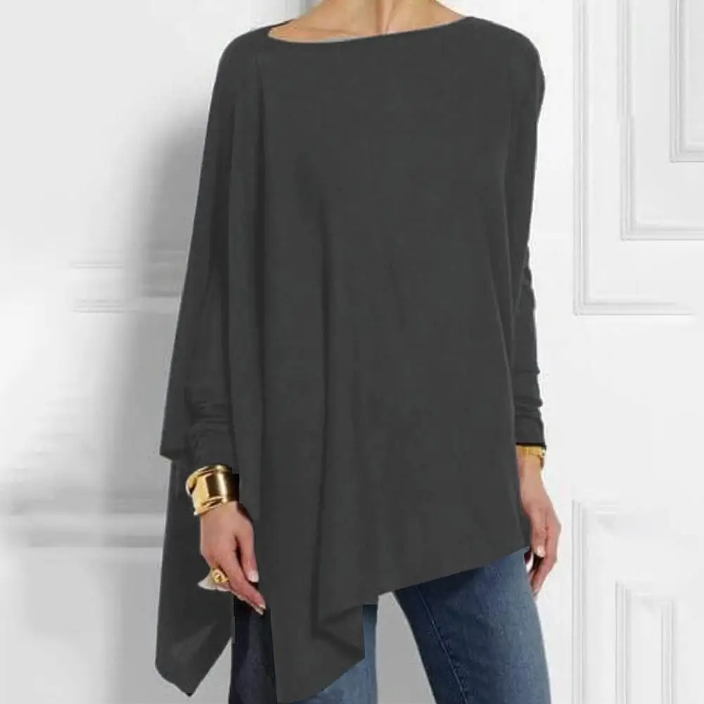 

Fashion Autumn Women T-Shirts Female Patchwork Loose Long Sleeve Outerwear Ladies Daily O-Neck Irregular Shopping Clothing