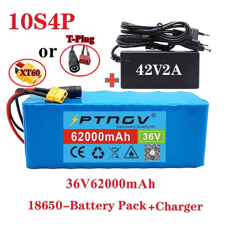 

New 36V 10S4P 62Ah 1000W large capacity 62000mAh 18650 lithium battery pack electric bicycle scooter with BMS