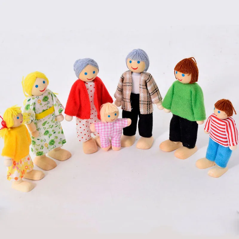 

Wooden Furniture Miniature Toy Mini Wood Dolls Family Doll Kid Children House Play Toy Boys Girls Gift Eye-Hand Coordination Toy