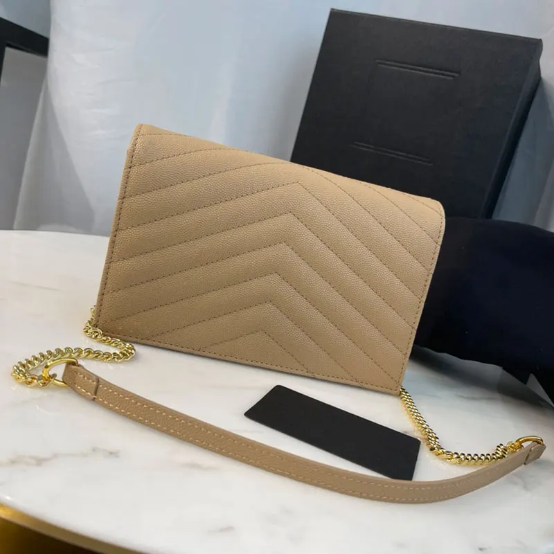 

High Quality Caviar Leather Envelope Bag Detachable Chain Women Classic Shoulder Crossbody Bag Flip Wallet Coin Purse Casual