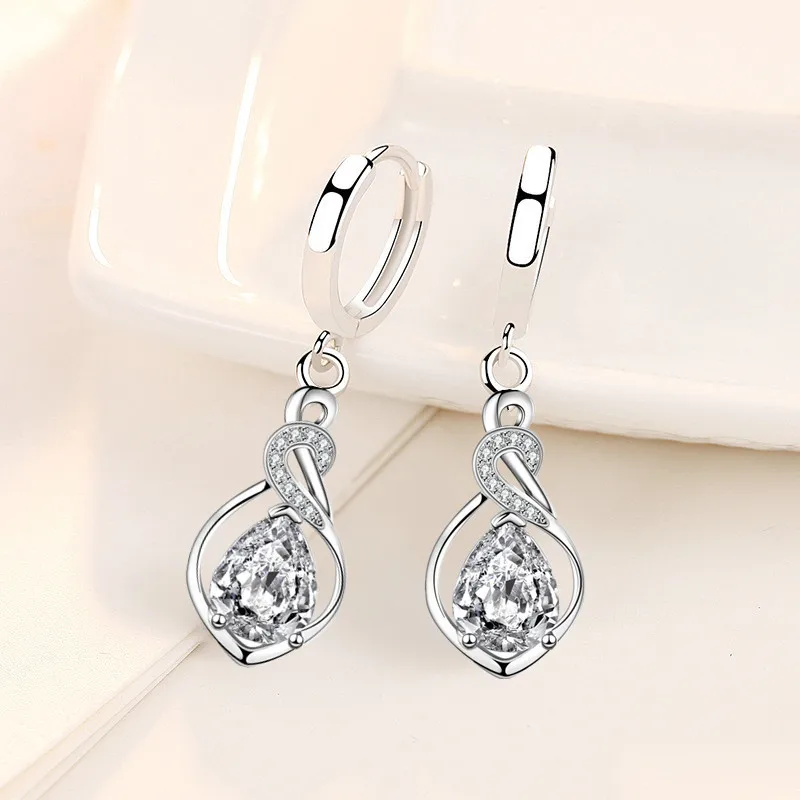 

925 Silver Needle Women Fashion Jewelry High Quality Blue Pink Cubic Zirconia Swan Hot Selling Earrings