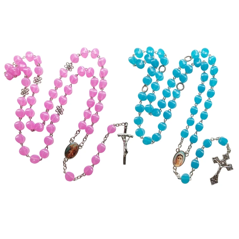 Красные Зеленые Бусины светящиеся четки католическое ожерелье медаль крест