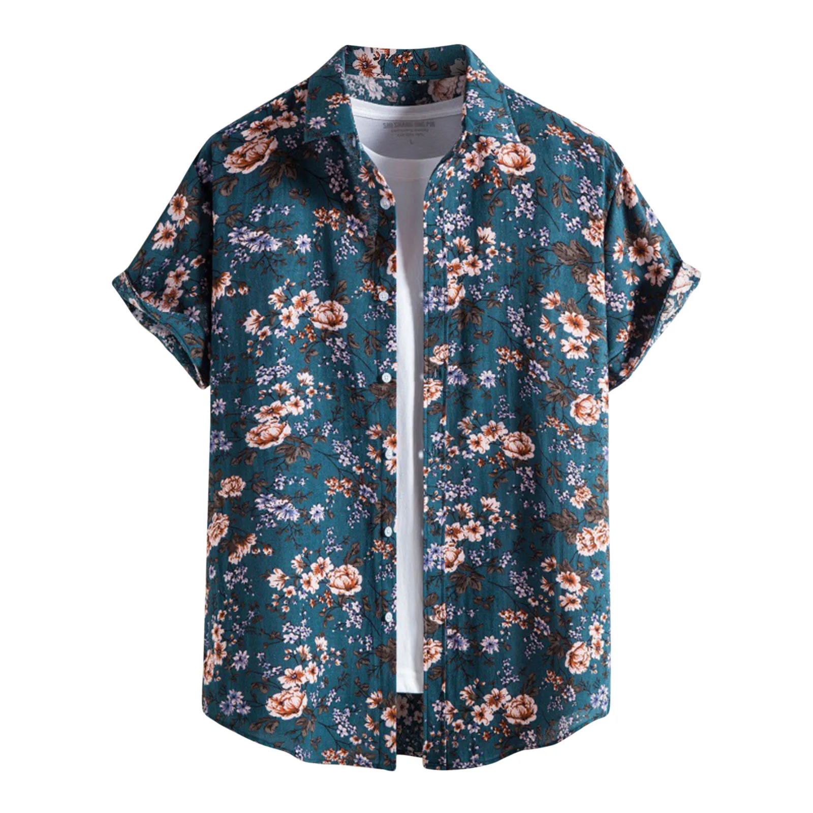 

2022 Men Summer Beach Style Floral Printed Shirt Turndown Collar Cotton Linen Fashion Tops Casual Loose Short Sleeved Shirts