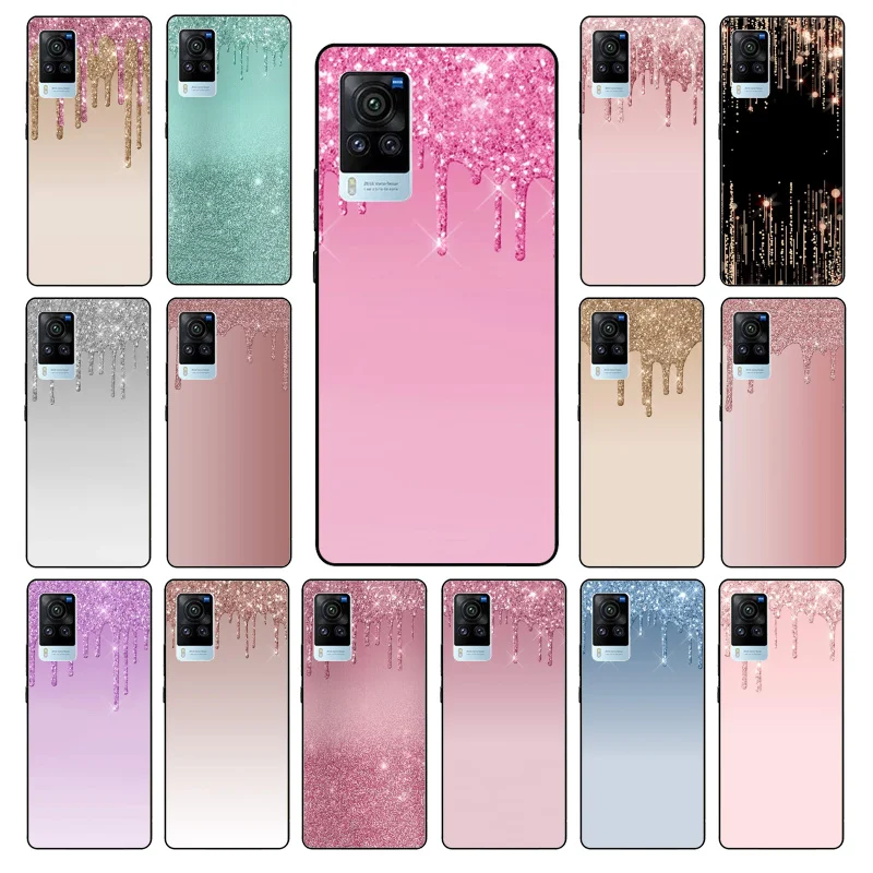 

Dripping Glitter Pink Blue Black Phone Case for VIVO V21e V20 SE V2023 V15 Pro V21 V19 V17 Neo 1819 1915 1907 1906 X60 Pro X50