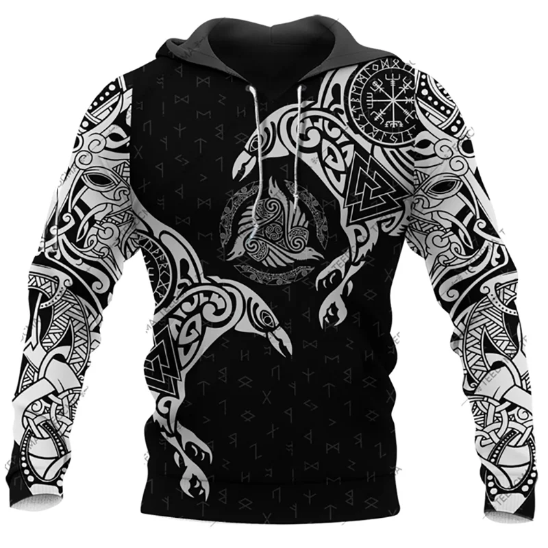 

Men's Hoodie Spring and Autumn Trend Viking Mythology Pattern Super Large Coat 3D Printing Street Style Loose Casual Jacket