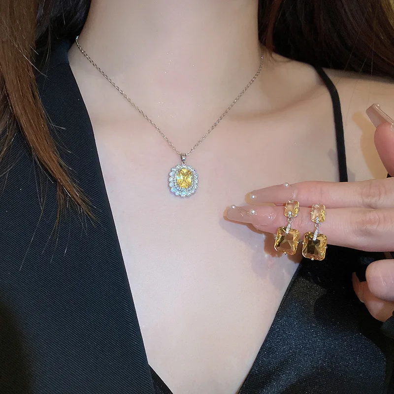 

YOUNGX 2023 роскошное овальное хрустальное ожерелье с подвеской модные элегантные квадратные циркониевые серьги для женщин набор ювелирных изделий в подарок