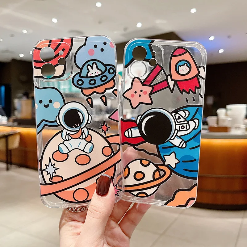 

Astronauts Cartoon Cute Phone Case for Apple iPhone 11 12 13 Pro Max 7 8 6 6S Plus X XS XR SE Mini Cover Coque Silicone Shelll
