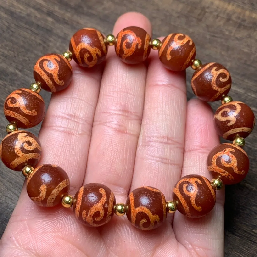 

14mm Tibetan Buddhism Green Tara Dzi Beads Bracelet Men Women Wealth Protection Pulsera Feng Shui Agate Jades Bracelets Bangle