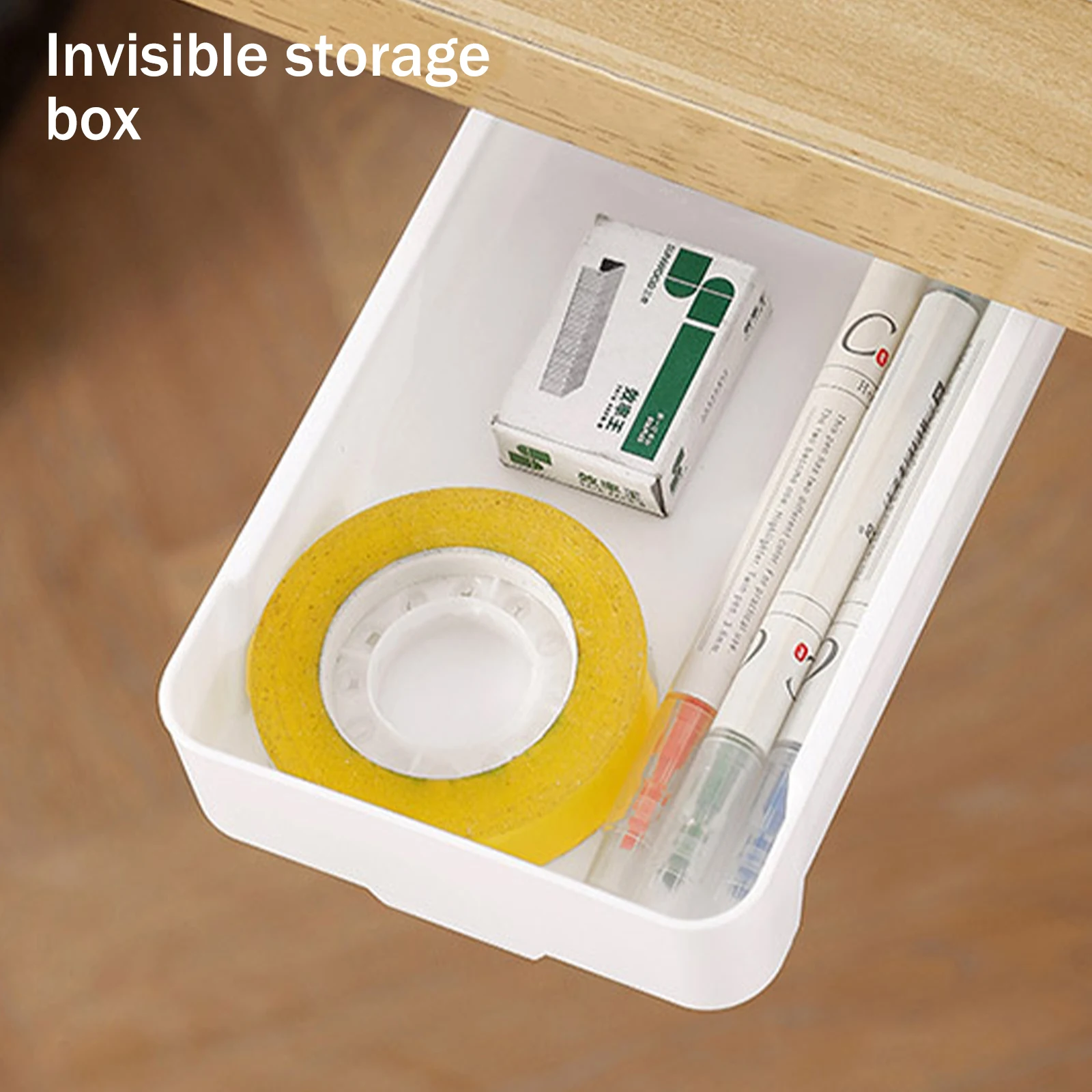 

Invisible Storage Drawer Rack Box Cutlery Desk Sundry Organizer Cosmetics Stationery Pen Holder For Kitchen Bedroom Punch Free