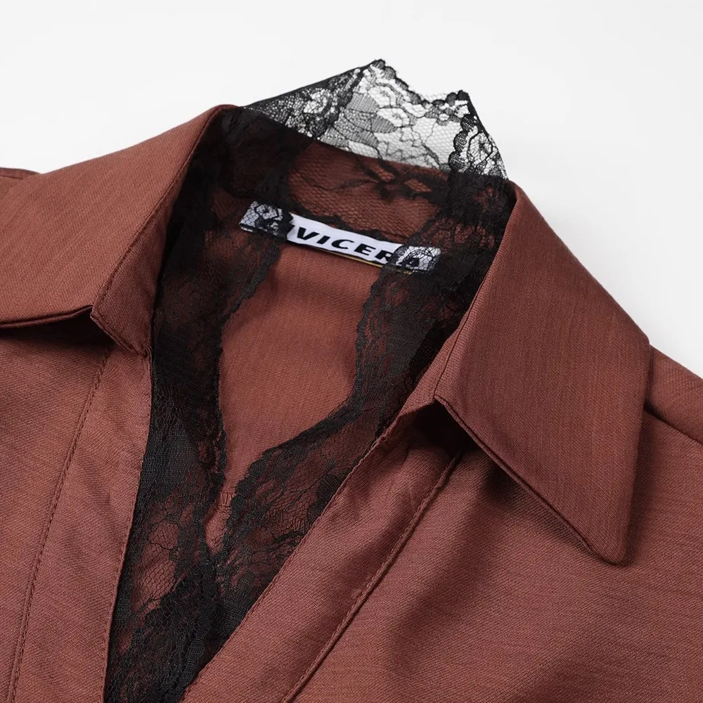 Женские кружевные рубашки Civicera с высоким чувствительным кружевом в стиле ретро