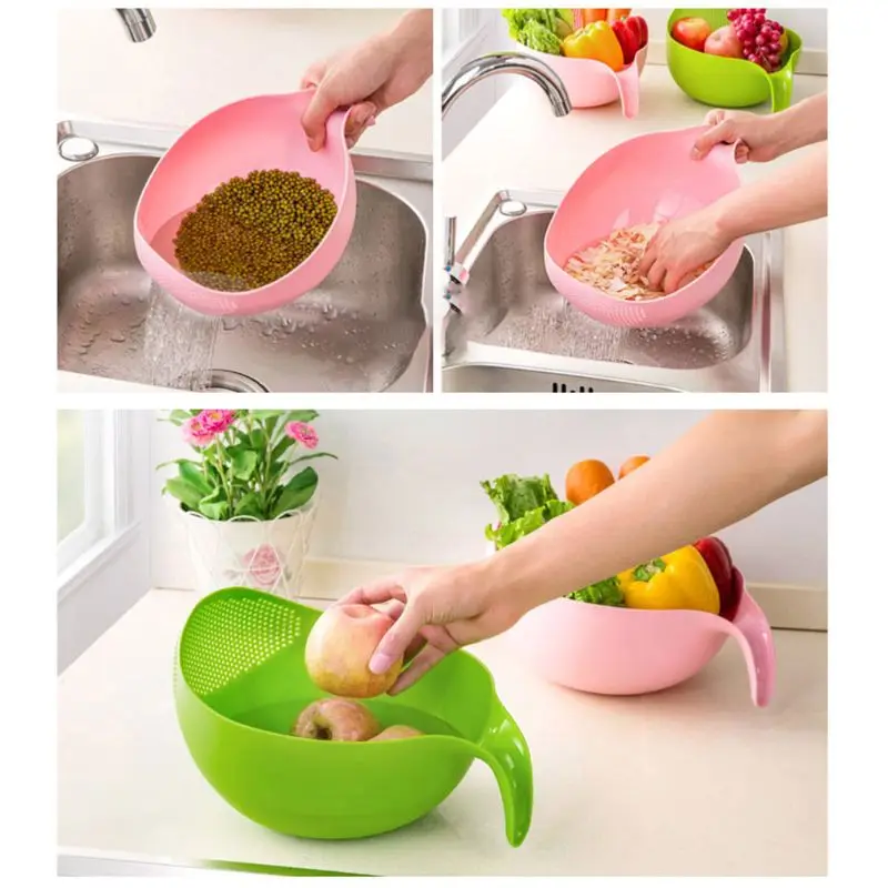 

Multifunctional Rice Paddle Washing Rice Sieve with Handle Household Vegetable Basket Fruit Pot Vegetable Basket for Kichen