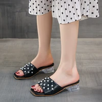 crystal clear transparent slippers female shoes middle heels comfortable new summer women shoes woman fashion cool mules slides