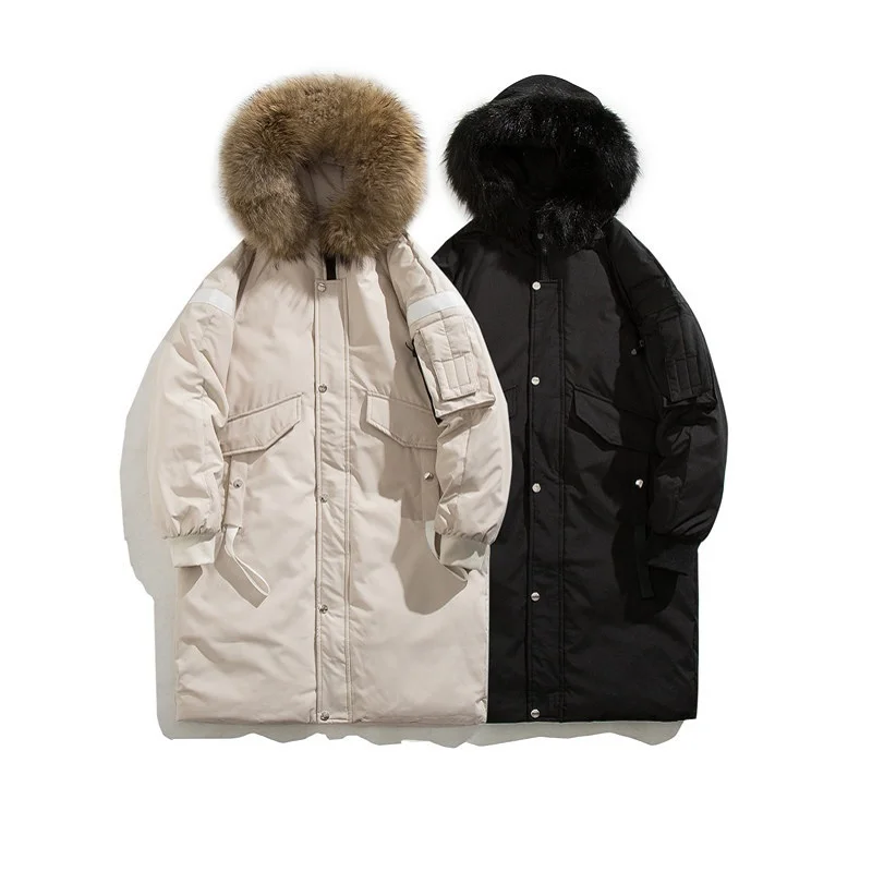 Degree Long -30 Coat Winter Puffer Jacket Men Thick Warm White Duck Down Parkas Fur Collar Hooded Big Pockets Veste Homme