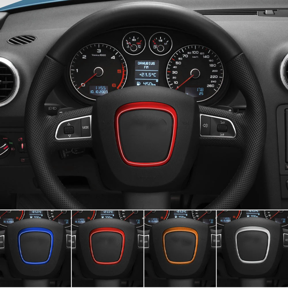 

For Audi A4 B6 B7 B8 A6 C6 A5 Q7 Q5 A3 8P S3 8v Car Steering Wheel Panel Center Logo Sticker Cover Ring Trim Decal Accessories