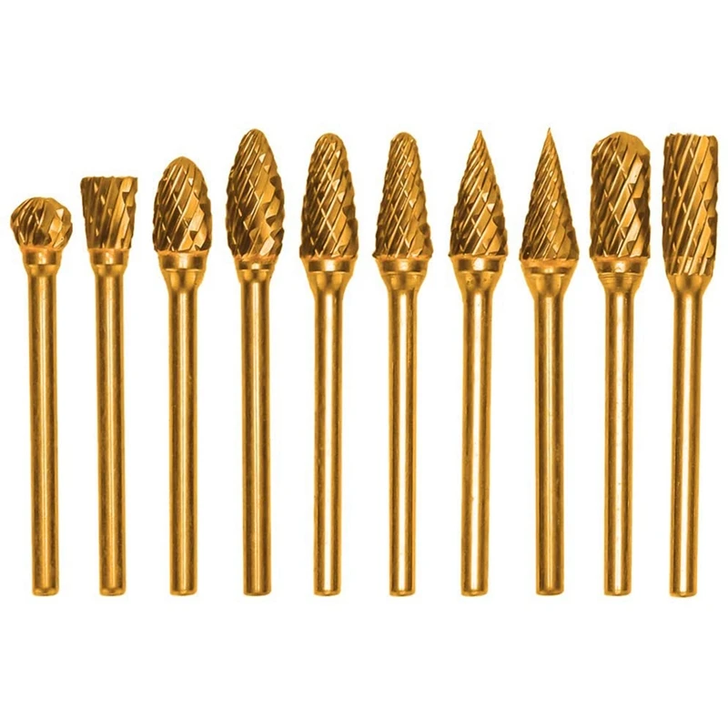 

10Pcs Tungsten Carbide Rotary Burrs, Double Cut Burr Set 1/8Inch(3Mm) Shank Rotating Files Rasp Polishing Tool Accessory