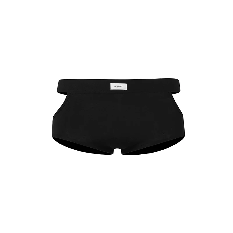 

ORGASM Men Women Cotton Boxer Briefs Black Solid Color Quick-dry Hollowed Fitted Comfortable Breathable Sexy Neutral Underwear