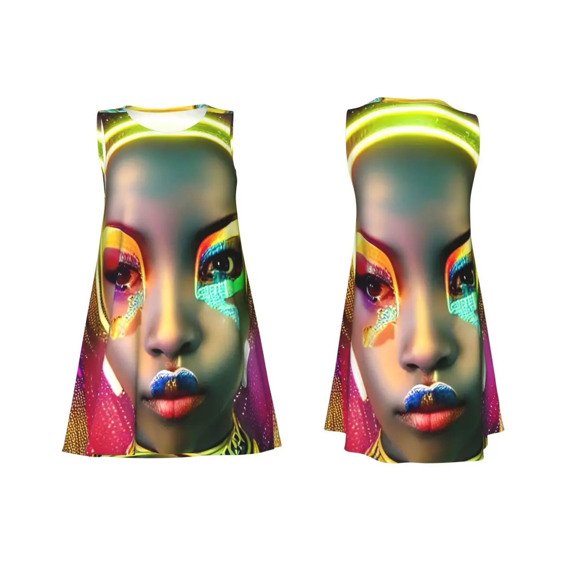 Фото Платье Jibaro AI Art Design Dress Robots Kawaii для женщин, без рукавов, в корейском стиле, повседневное, с графическим принтом, свободного кроя, платье-жилет. №3