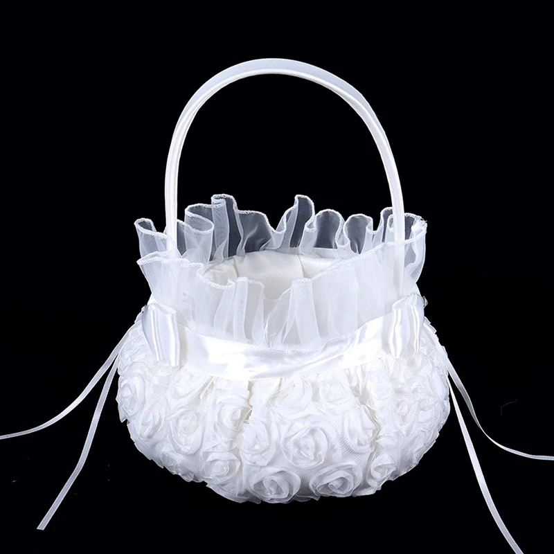 Акция! Шелковые цветочные корзины для девочек на свадьбу корзина цветов с ручкой