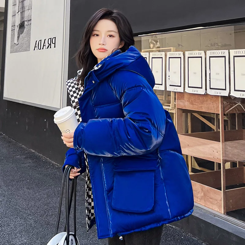 

Fashion Glossy Down Cotton Coats Womens Winter Warm Jacket Casual Hooded Puffer Parkas Thicken Warm Cotton-Padded Coats Outwear