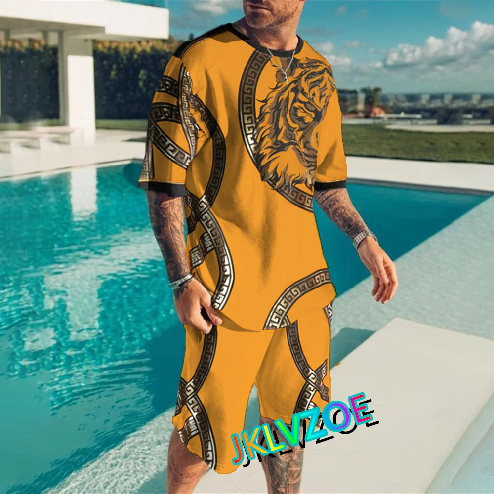 Summer Men's Tracksuit 2 Piece Outfits Fashion Tiger King 3D Printed Short  Sleve Shorts Male Casual Oversized Sportwear Sets
